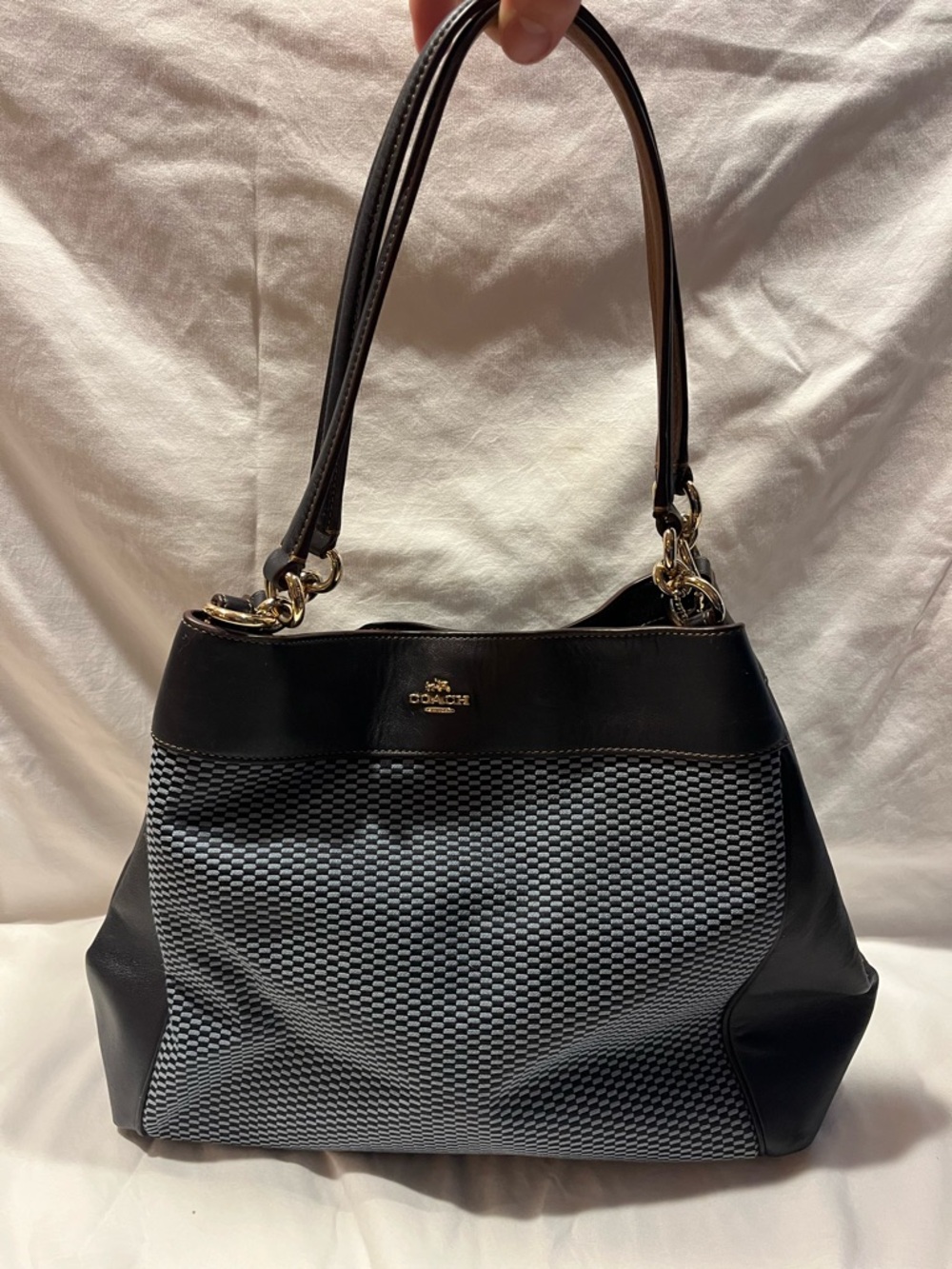 Coach Navy Woven-Texture Leather Shoulder Bag